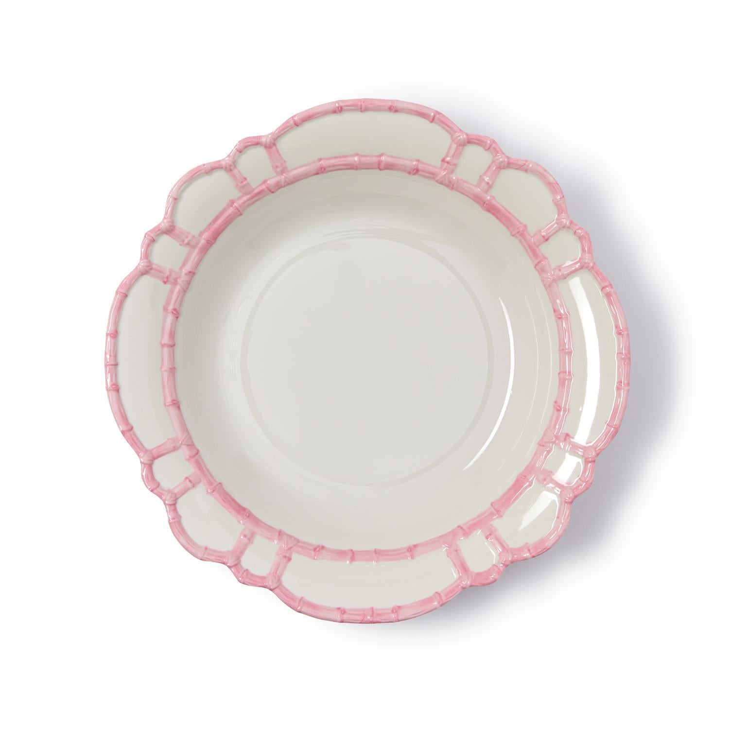Pink Bamboo Rim Melamine Serving Bowl - The Preppy Bunny