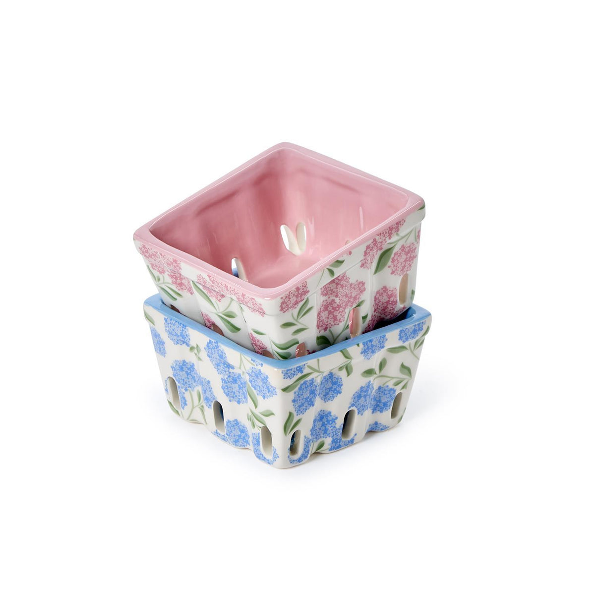 Hydrangea Print Berry Crate Assorted 2 Colors: Pink, Blue - Ceramic - The Preppy Bunny