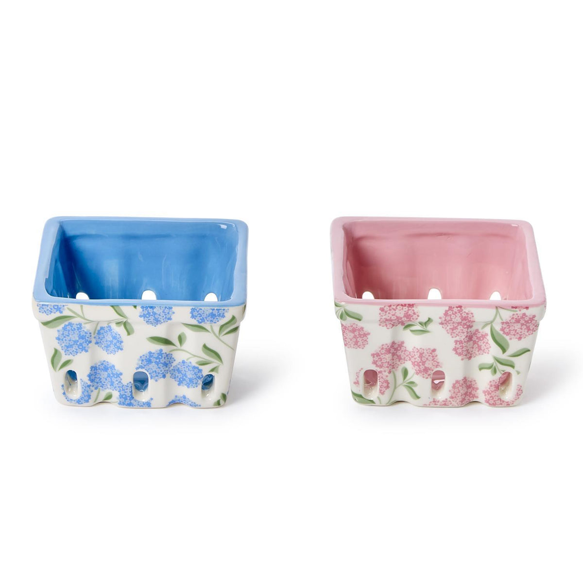 Hydrangea Print Berry Crate Assorted 2 Colors: Pink, Blue - Ceramic - The Preppy Bunny