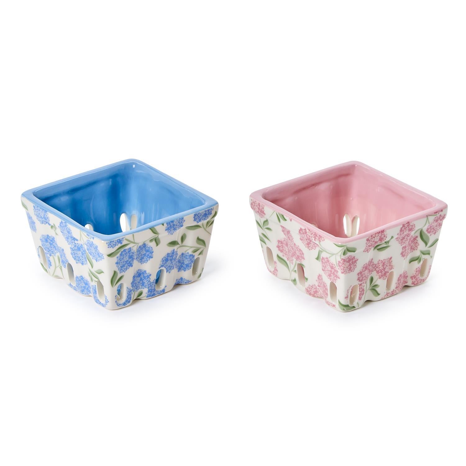 Hydrangea Print Berry Crate Assorted 2 Colors: Pink, Blue - Ceramic - The Preppy Bunny