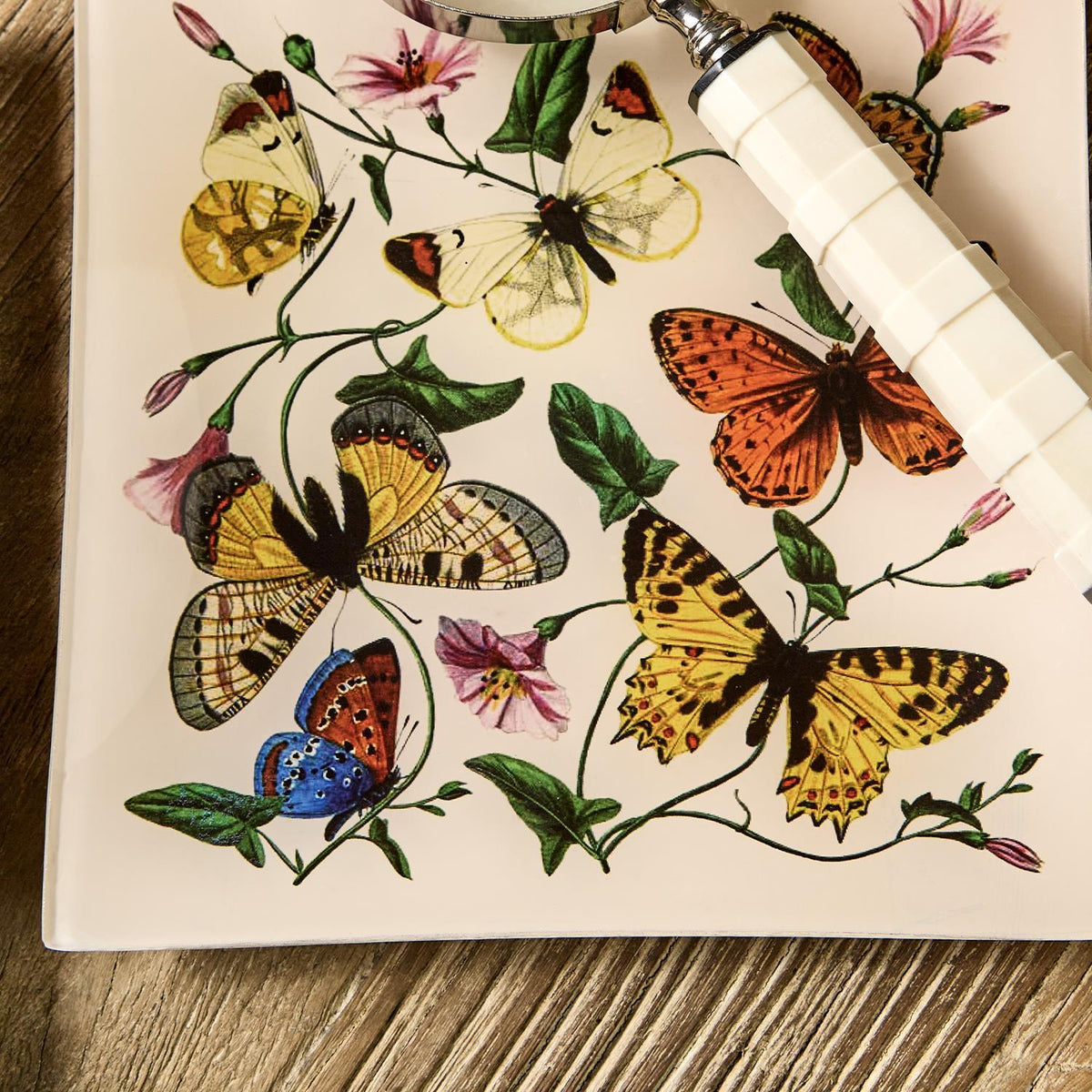 Butterfly and Botanical Glass Trinket Tray