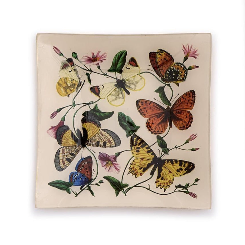 Butterfly and Botanical Glass Trinket Tray