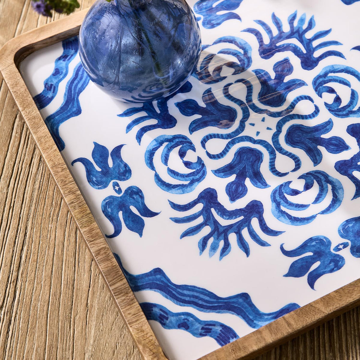 Blue Tile Block Print Hand-Crafted Serving Tray / Platter