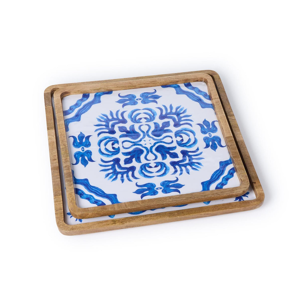 Blue Tile Block Print Hand-Crafted Serving Tray / Platter