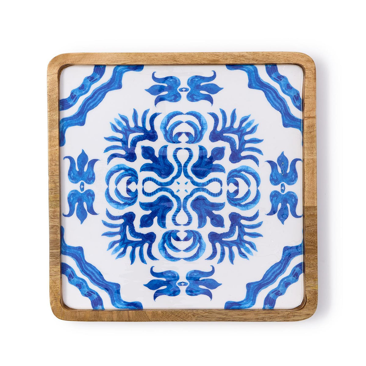 Blue Tile Block Print Hand-Crafted Serving Tray / Platter