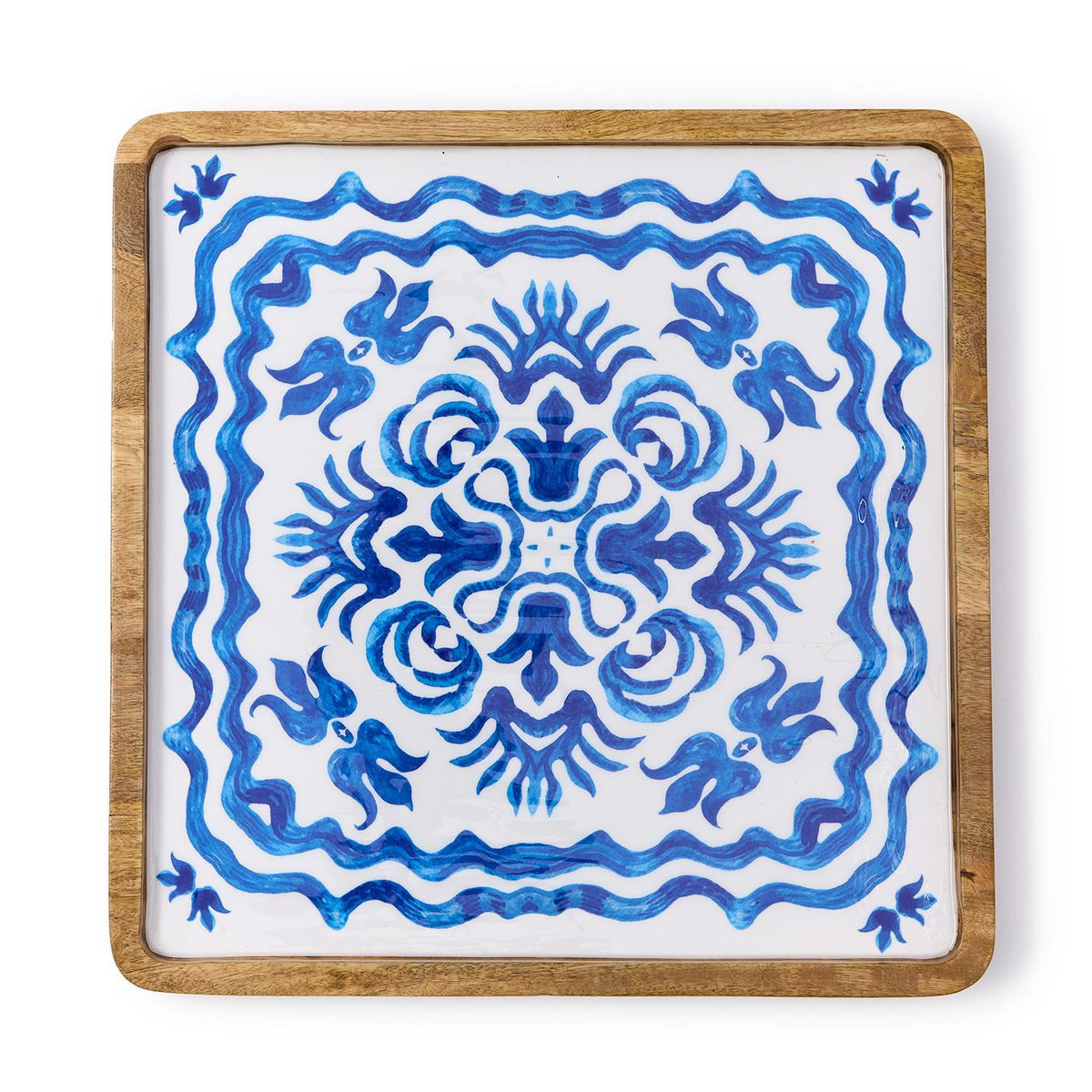 Blue Tile Block Print Hand-Crafted Serving Tray / Platter