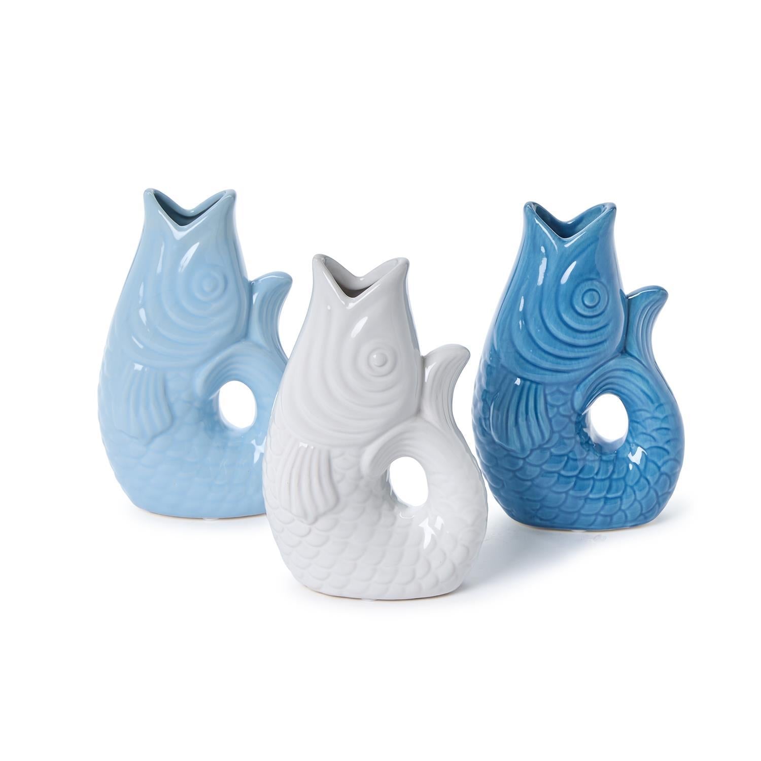 Small Ceramic Fish Vase - available in 3 Colors: White, Light Blue, Darker Blue - The Preppy Bunny