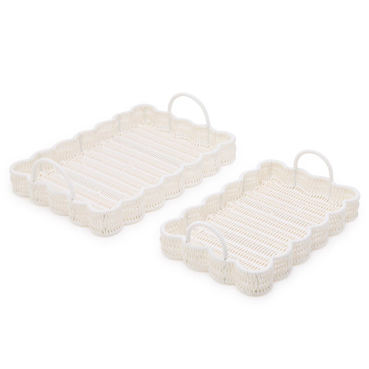 All Weather Wicker Scalloped Edge Serving Trays with Handles -  2 sizes