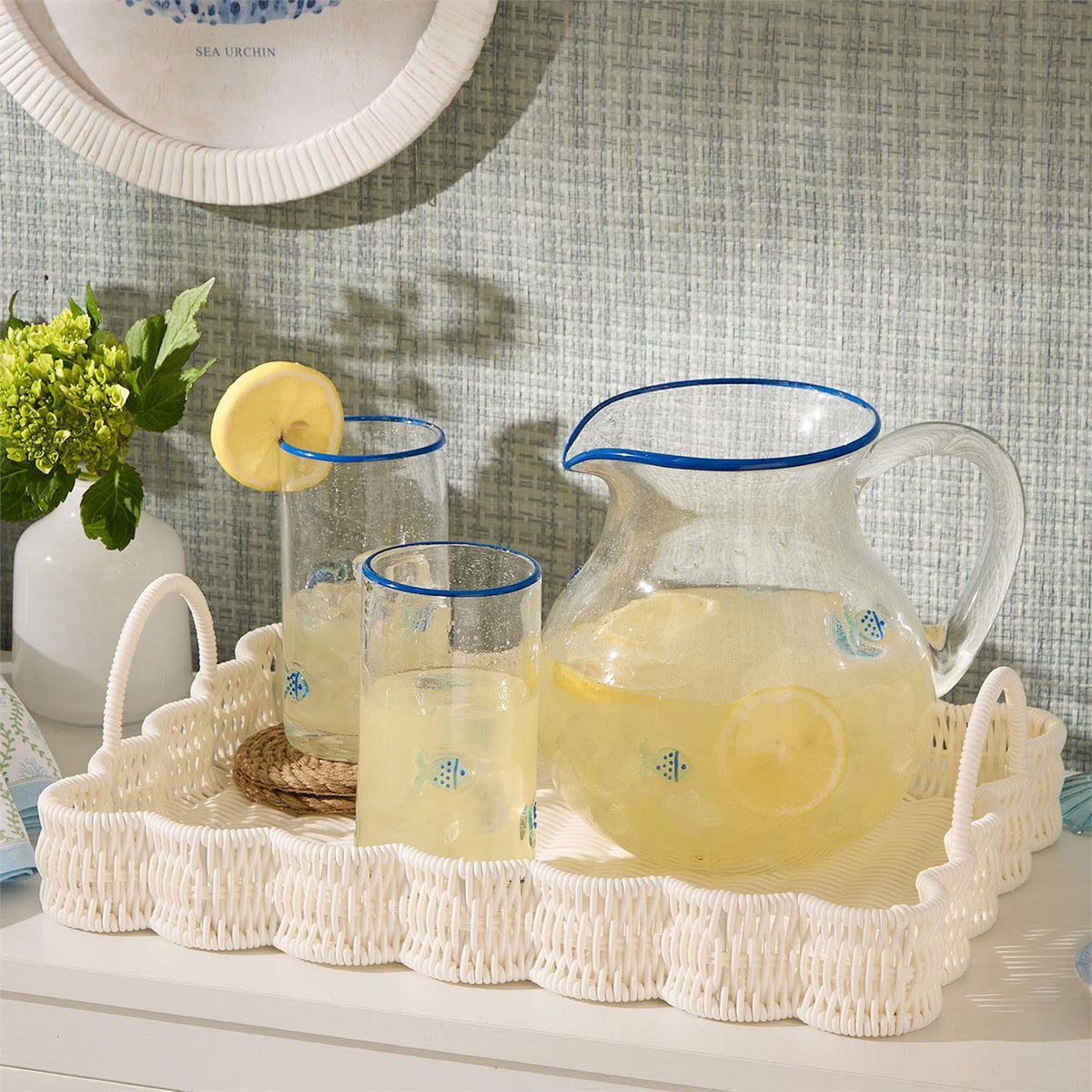 All Weather Wicker Scalloped Edge Serving Trays with Handles -  2 sizes