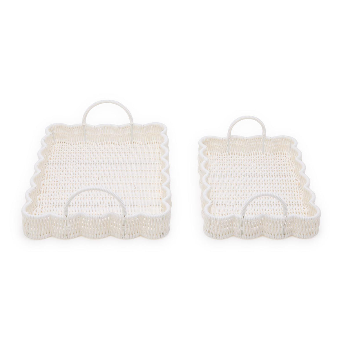 All Weather Wicker Scalloped Edge Serving Trays with Handles -  2 sizes