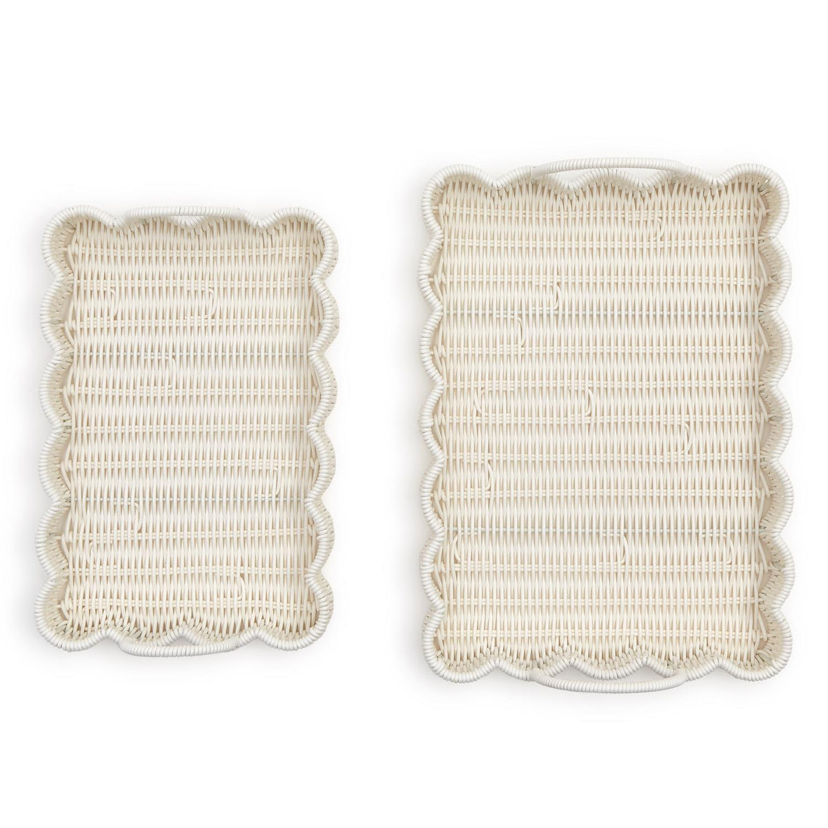 All Weather Wicker Scalloped Edge Serving Trays with Handles -  2 sizes