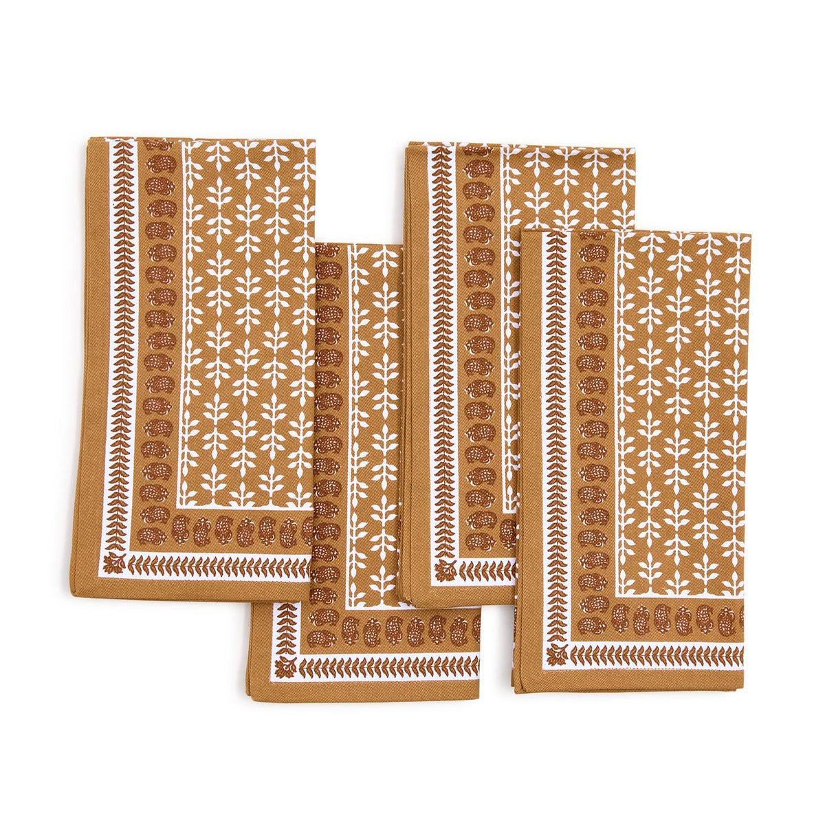 Natural Elements Set of 4 Block Print Design Cloth Napkins - The Preppy Bunny