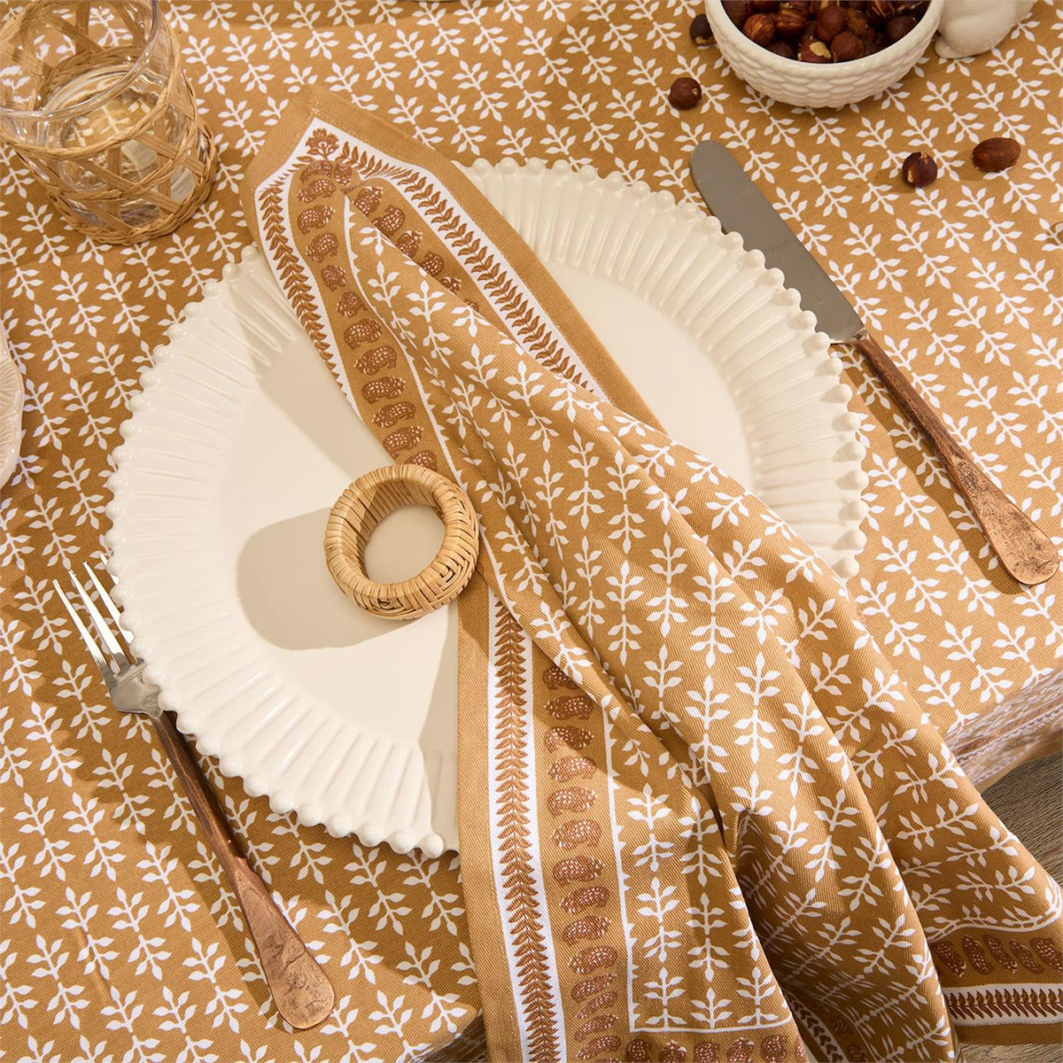 Natural Elements Set of 4 Block Print Design Cloth Napkins - The Preppy Bunny