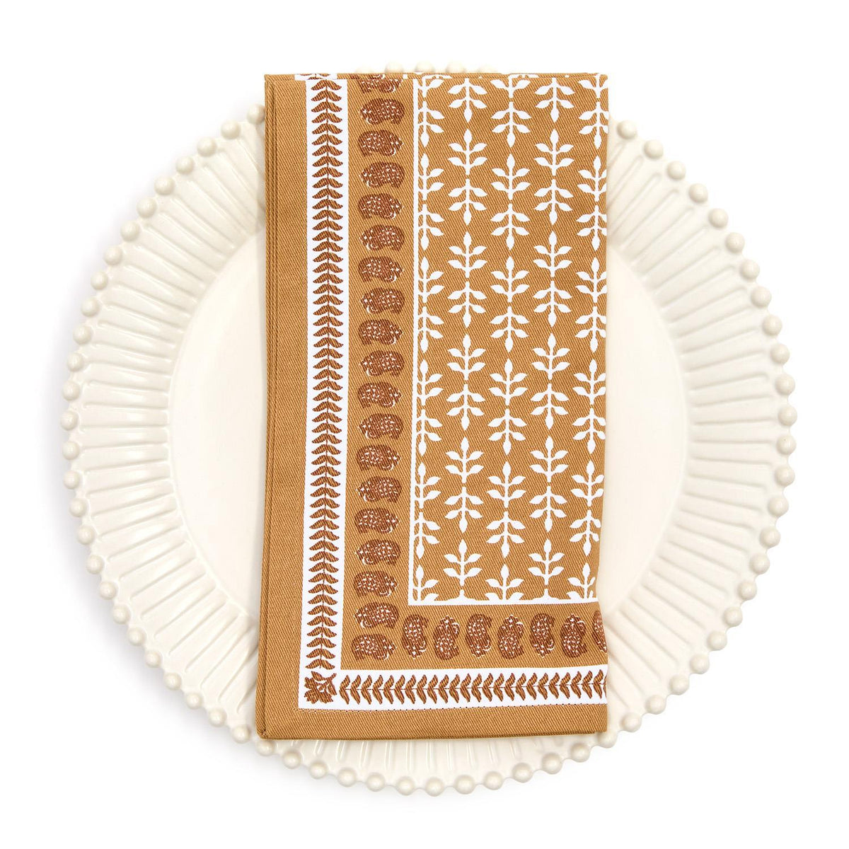 Natural Elements Set of 4 Block Print Design Cloth Napkins - The Preppy Bunny