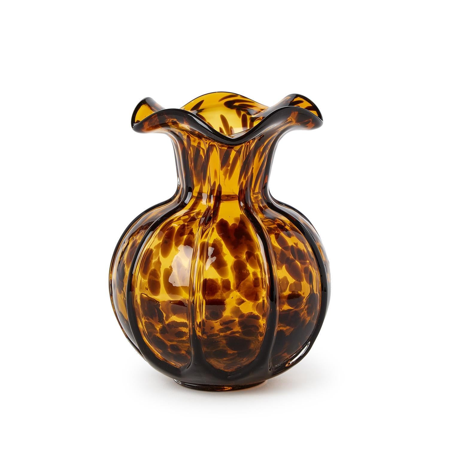 Ruffled Tortoise Print Vase - Hand-Blown Glass - The Preppy Bunny