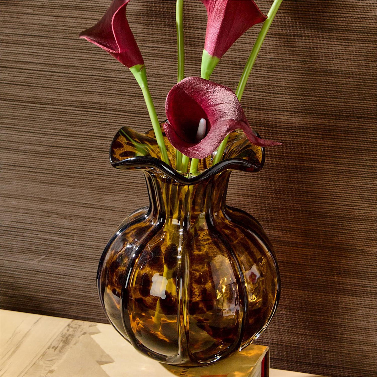 Ruffled Tortoise Print Vase - Hand-Blown Glass - The Preppy Bunny