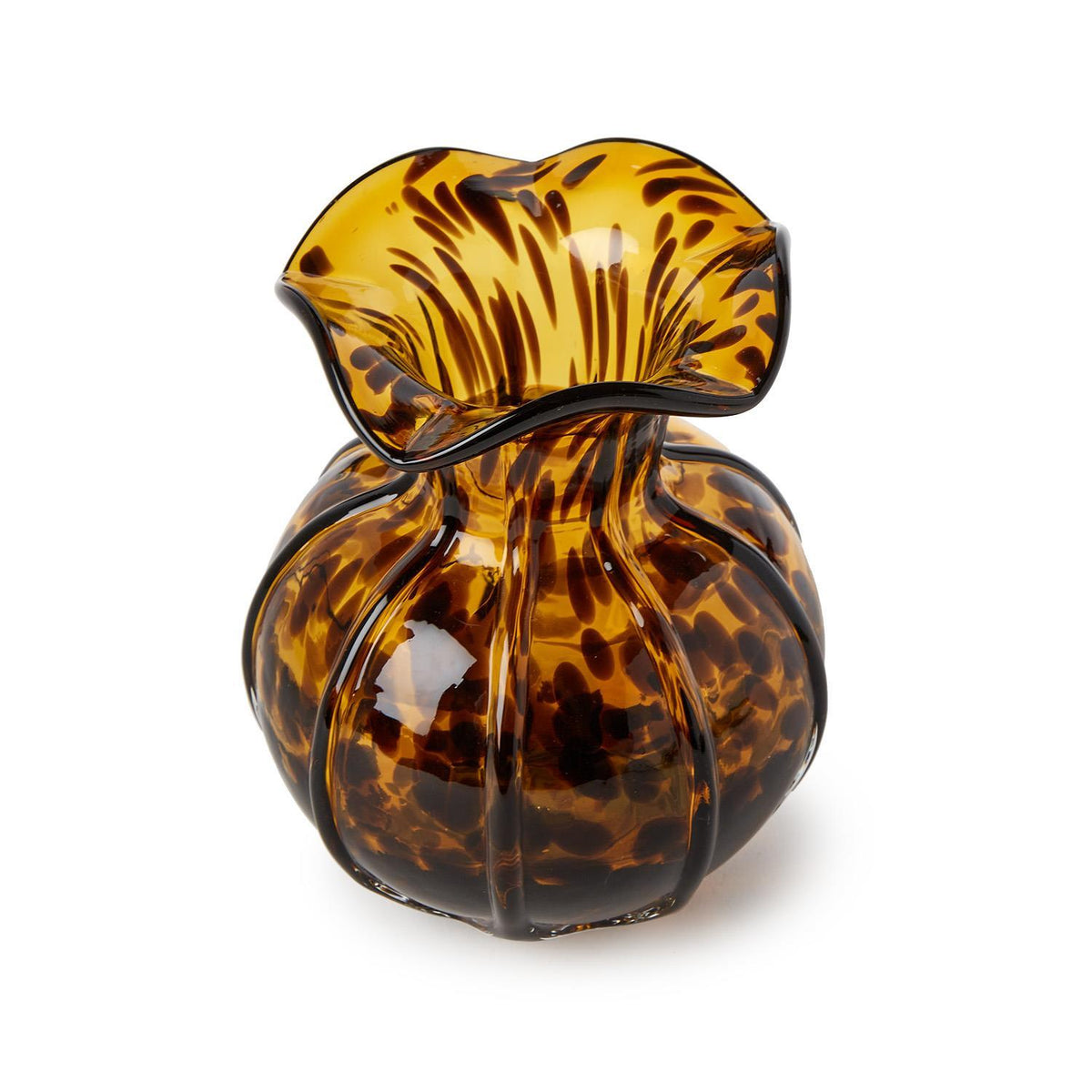 Ruffled Tortoise Print Vase - Hand-Blown Glass - The Preppy Bunny