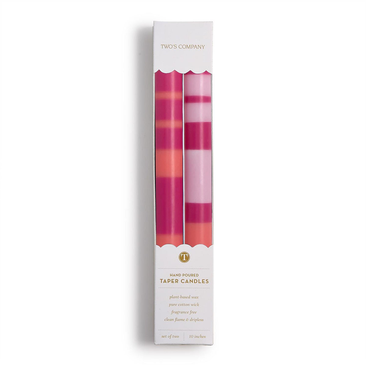 Stripe and Glow Set of 2 Pink Color Bar 10" Taper Candles - The Preppy Bunny