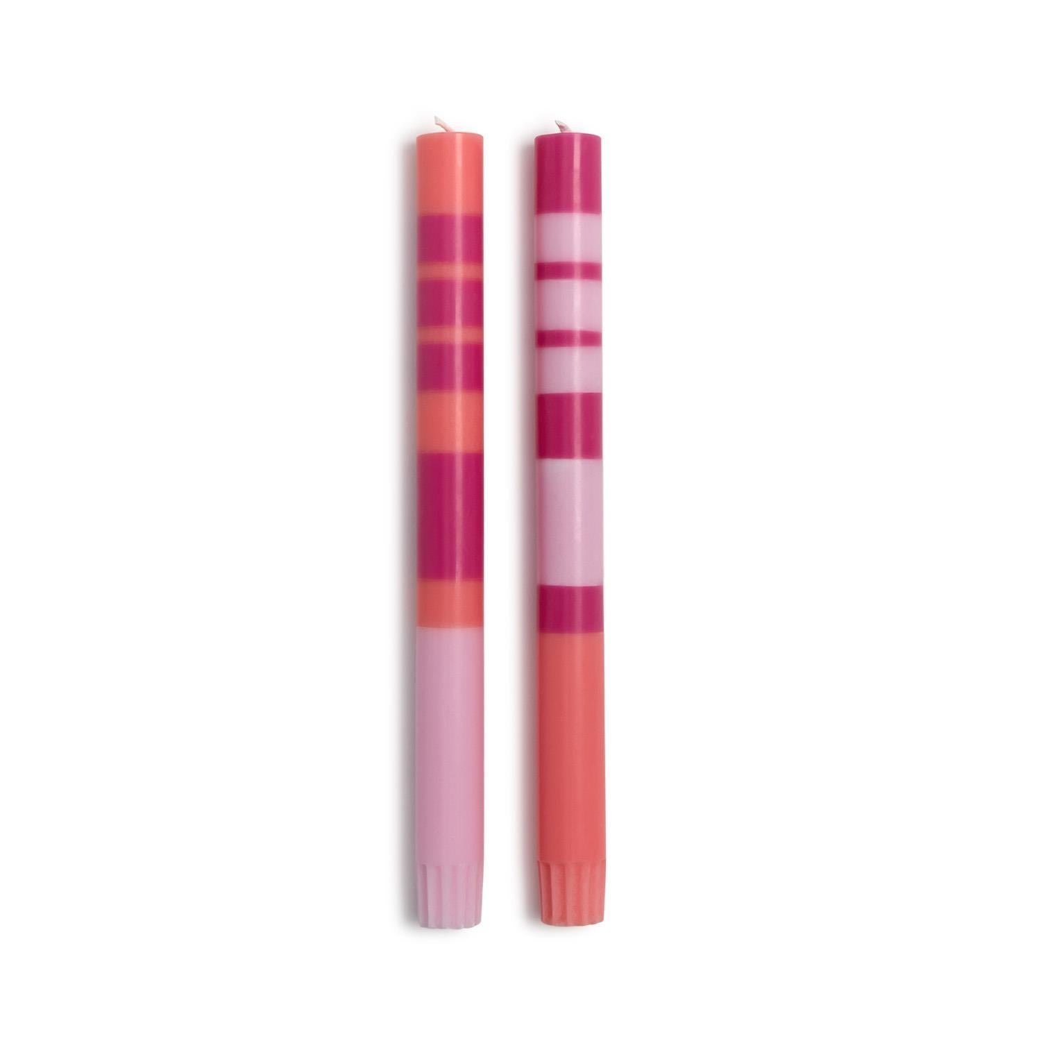 Stripe and Glow Set of 2 Pink Color Bar 10" Taper Candles - The Preppy Bunny