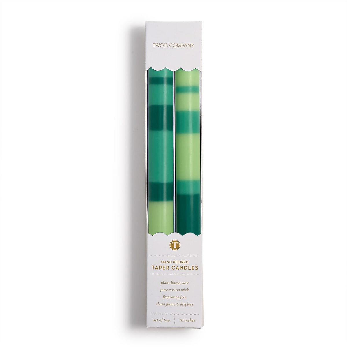 Stripe and Glow Set of 2 Green Color Bar 10" Taper Candles - The Preppy Bunny