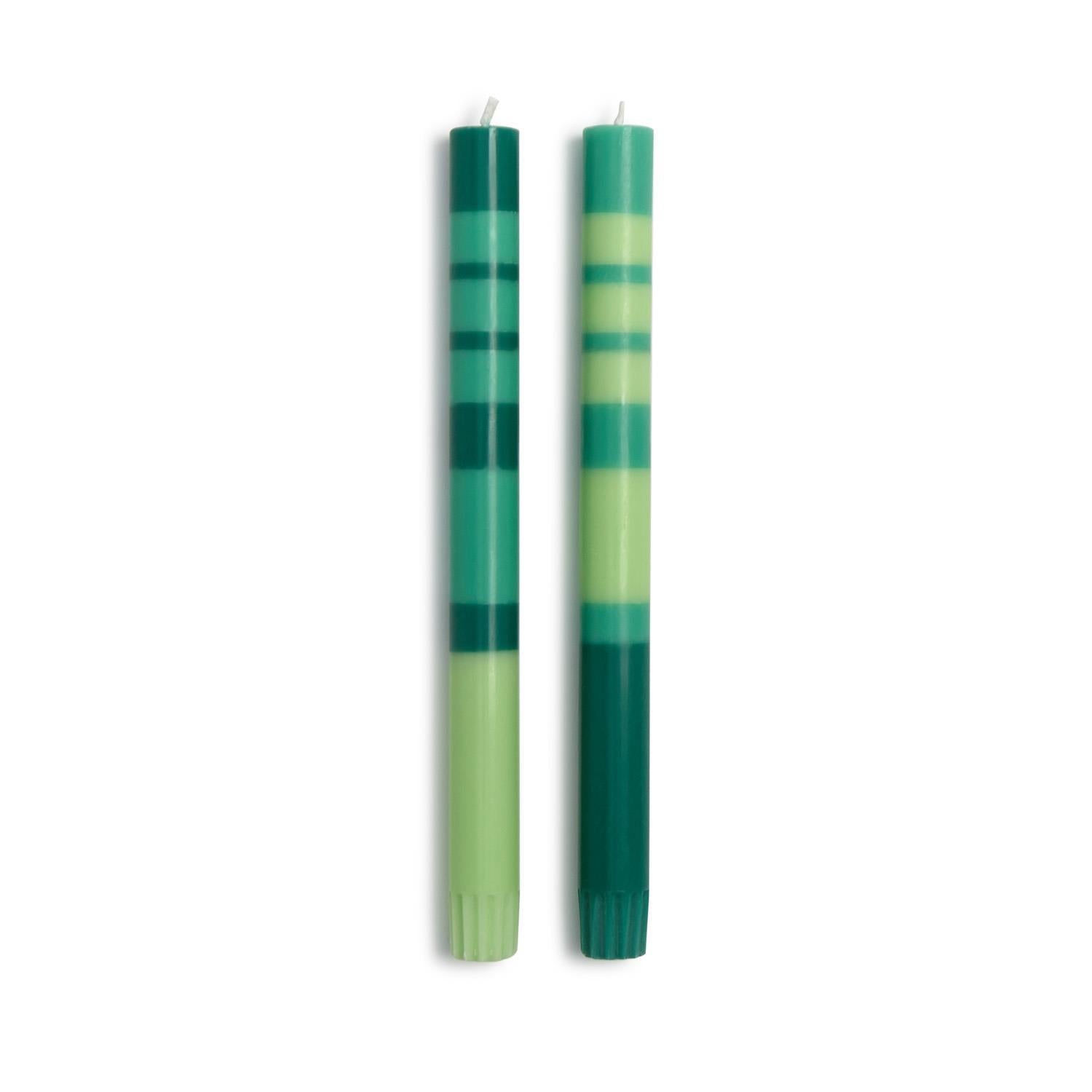 Stripe and Glow Set of 2 Green Color Bar 10" Taper Candles - The Preppy Bunny
