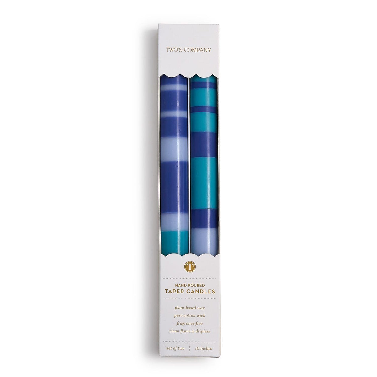 Stripe and Glow Set of 2 Blue Color Bar 10" Taper Candles - The Preppy Bunny