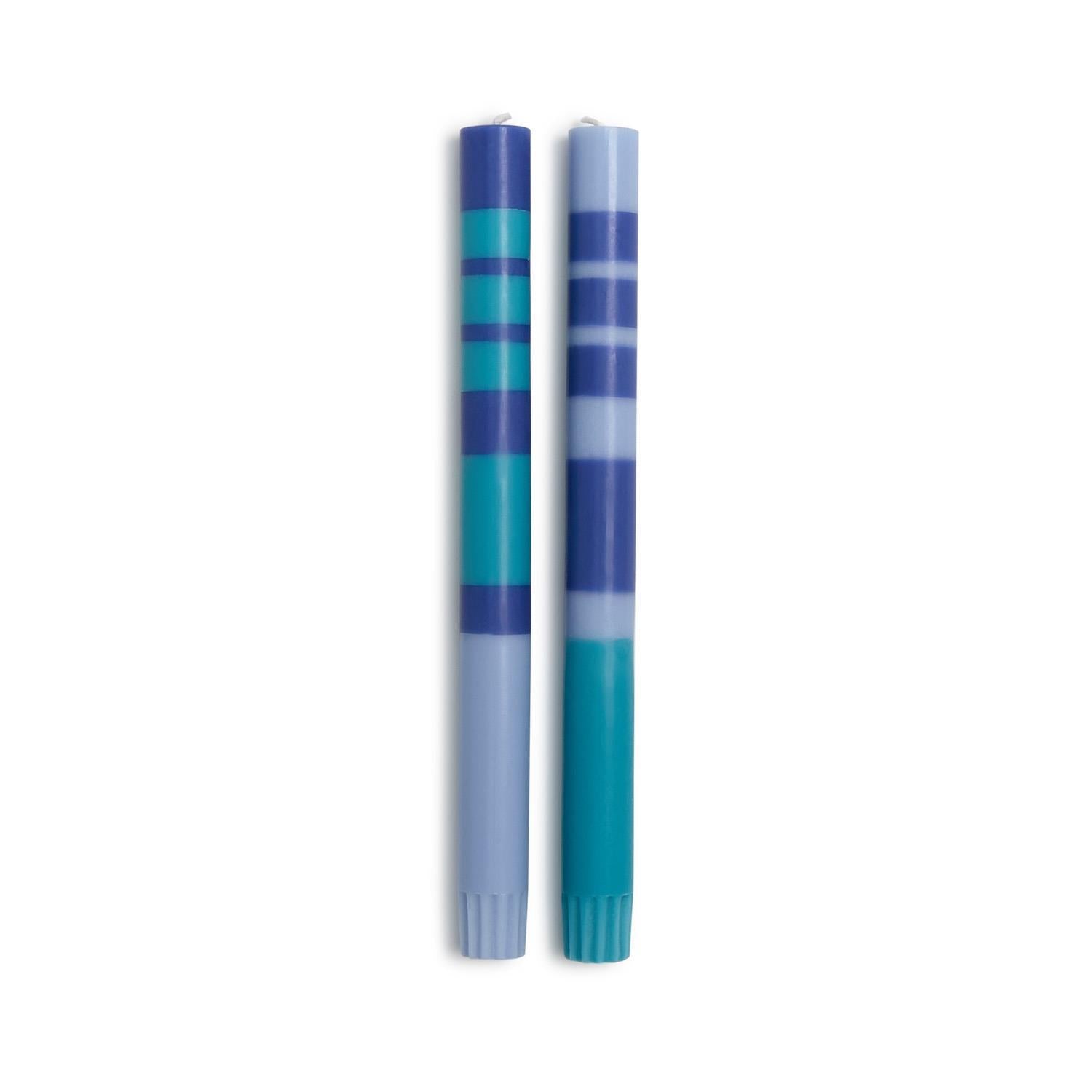 Stripe and Glow Set of 2 Blue Color Bar 10" Taper Candles - The Preppy Bunny