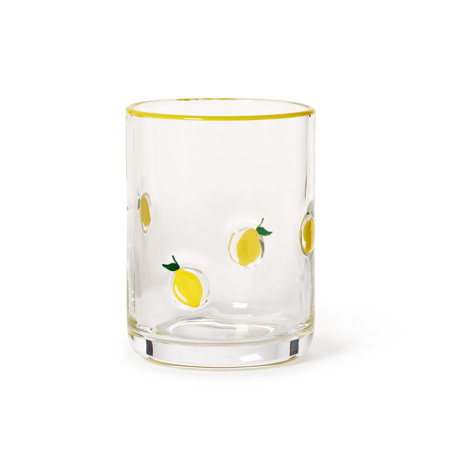 Lemon Double Old Fashion Hand-Painted Glass - The Preppy Bunny