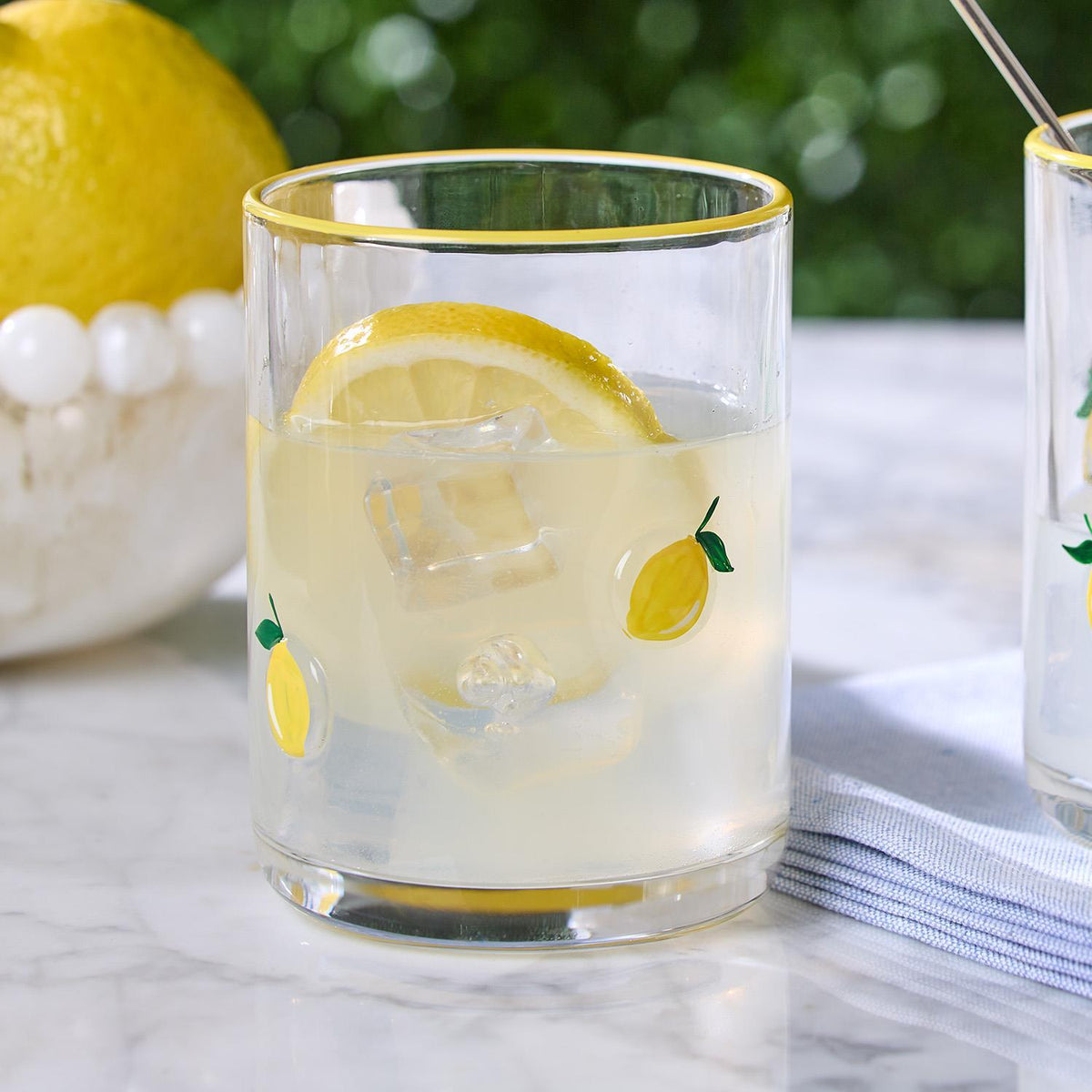 Lemon Double Old Fashion Hand-Painted Glass - The Preppy Bunny