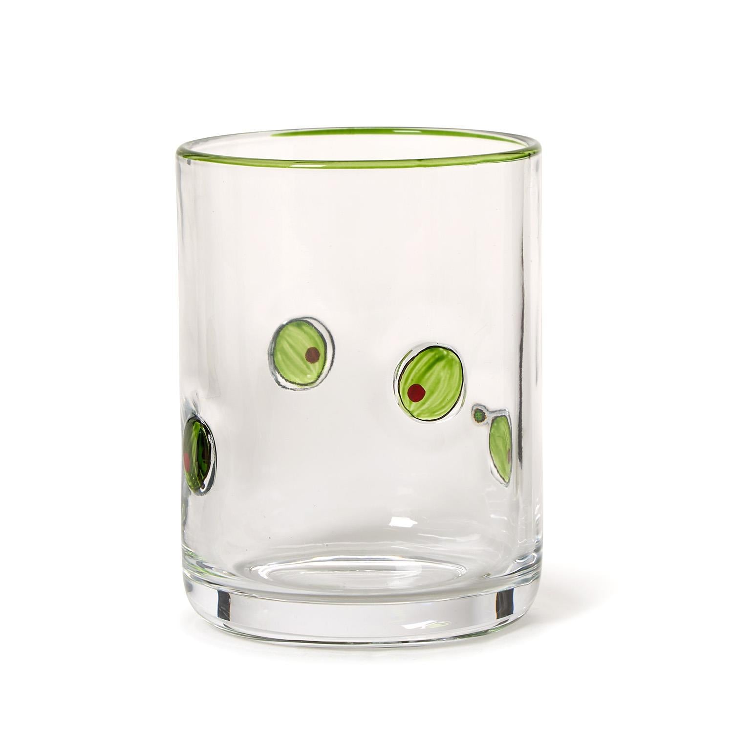 Martini Olive Double Old Fashion Hand-Painted Glass - The Preppy Bunny