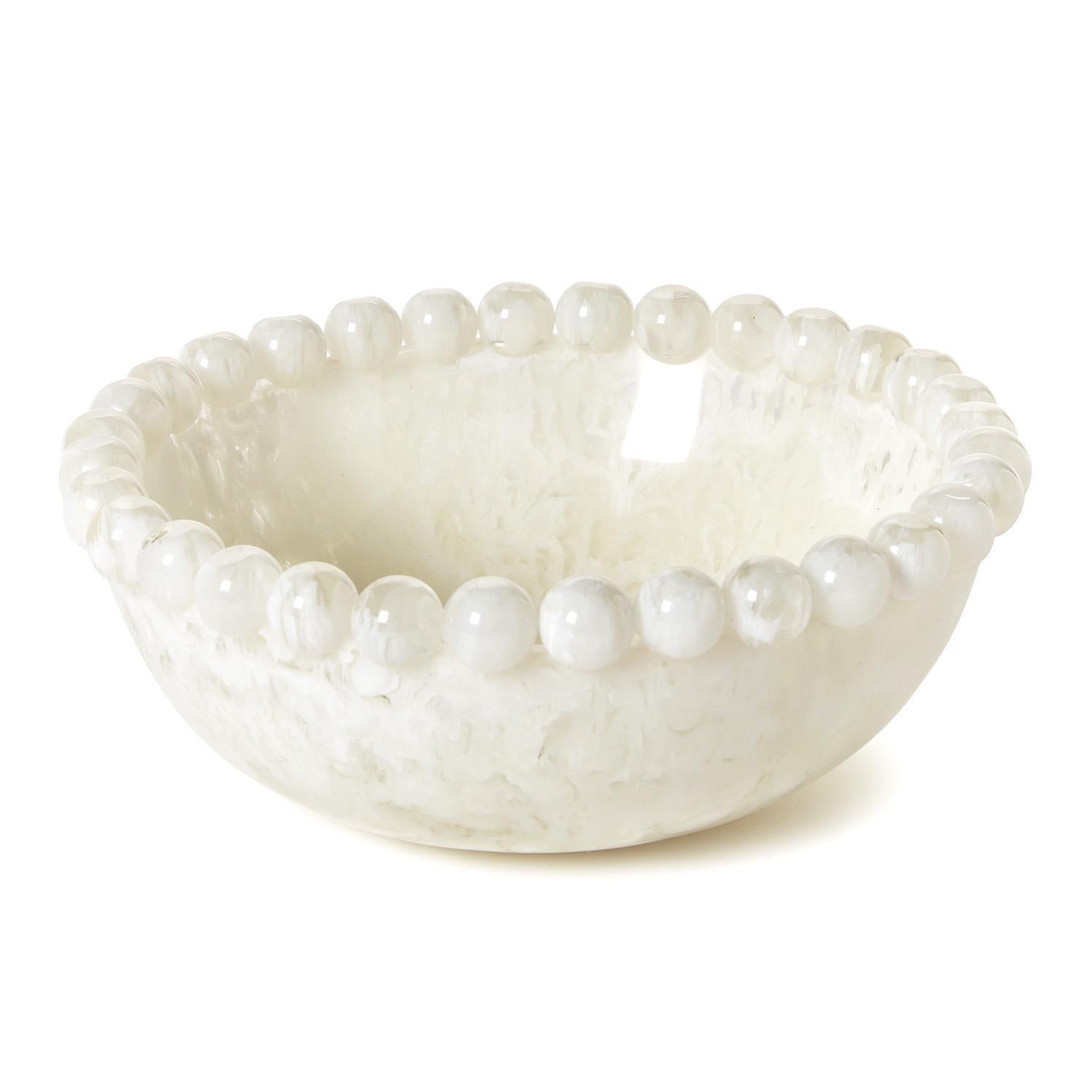 White Beaded Resin Rim Bowl - The Preppy Bunny