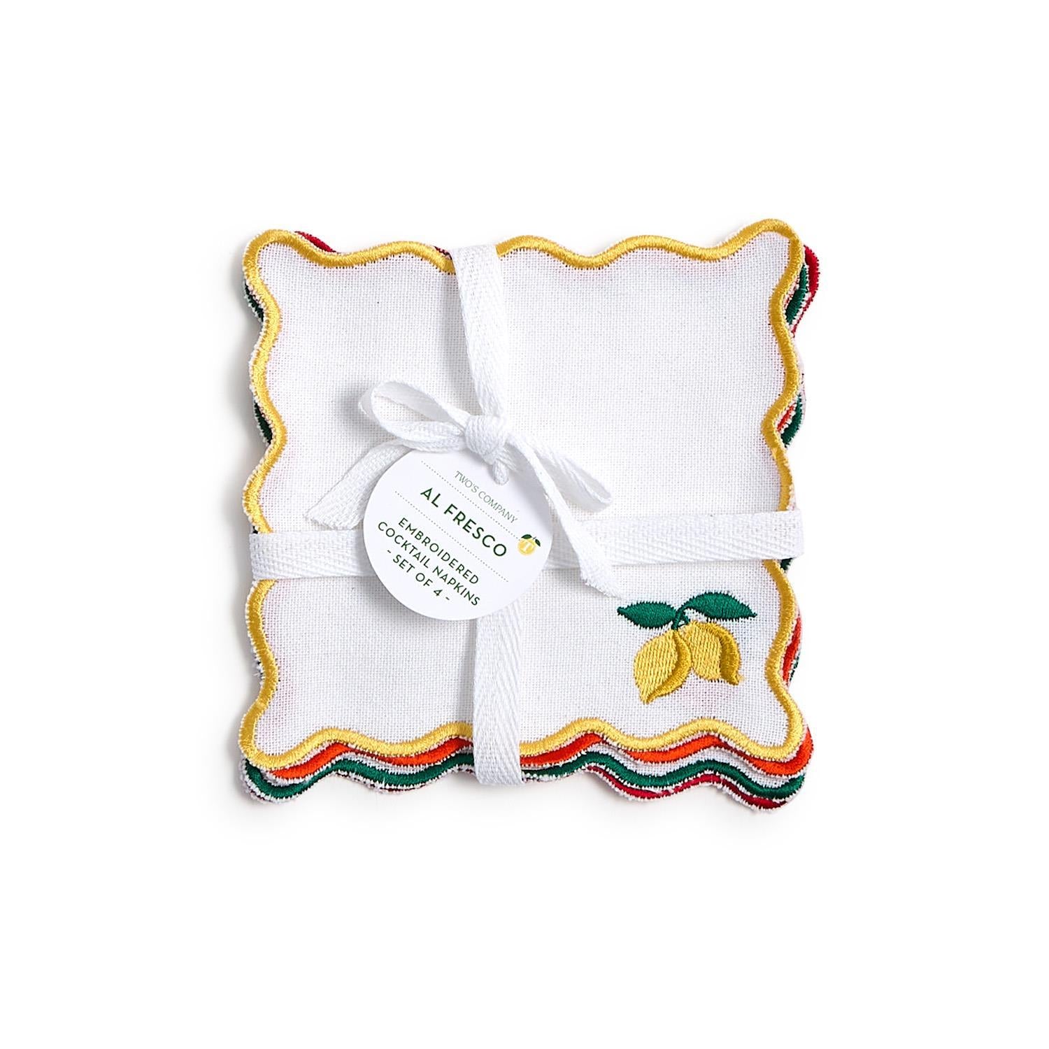 Fruit Cocktail Set of 4 Embroidered Cocktail Napkins - The Preppy Bunny