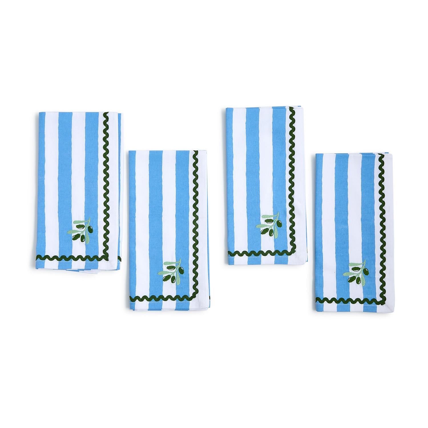 Olive Grove Set of 4 Embroidered Cloth Dinner Napkins - Cotton - The Preppy Bunny