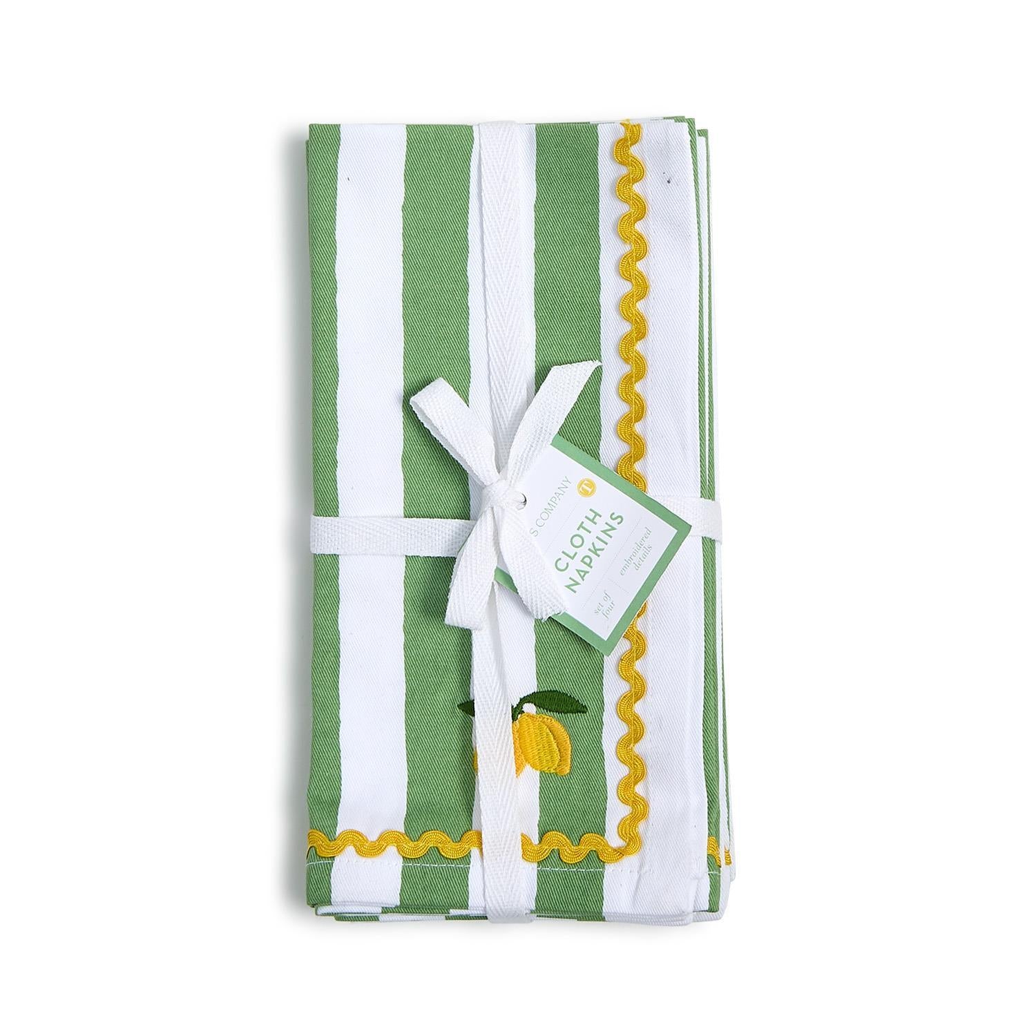 Lemon Grove Set of 4 Embroidered Cloth Dinner Napkins - Cotton - The Preppy Bunny