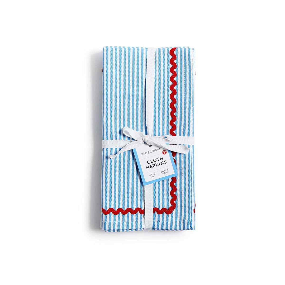 Blue Stripe w/Red Ric Rac Trim Cloth Dinner Napkins