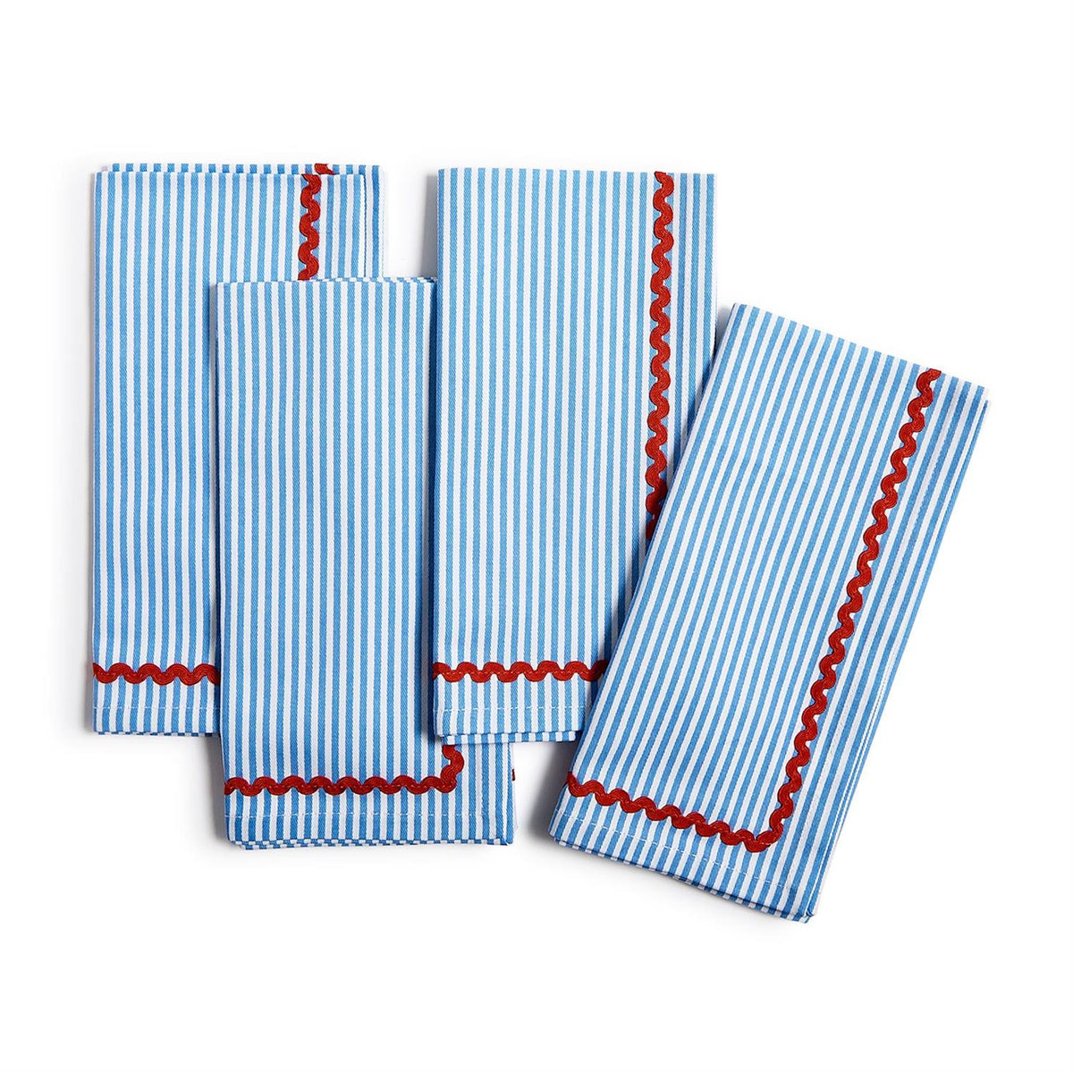 Blue Stripe w/Red Ric Rac Trim Cloth Dinner Napkins