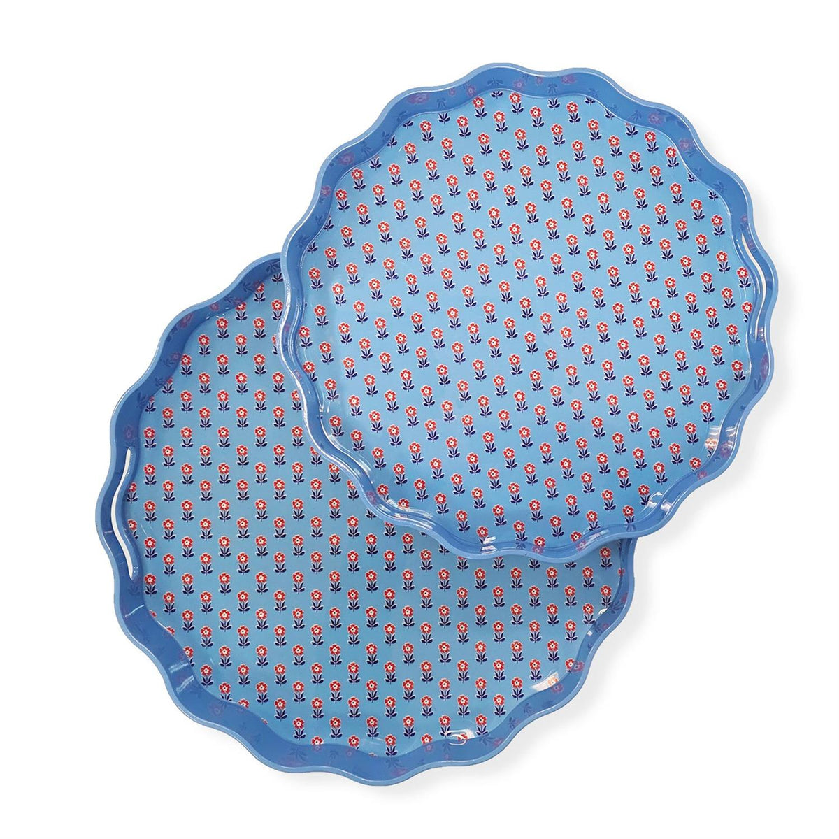 Red, White and Bloom Scalloped Lacquered Tray - 2 sizes - The Preppy Bunny