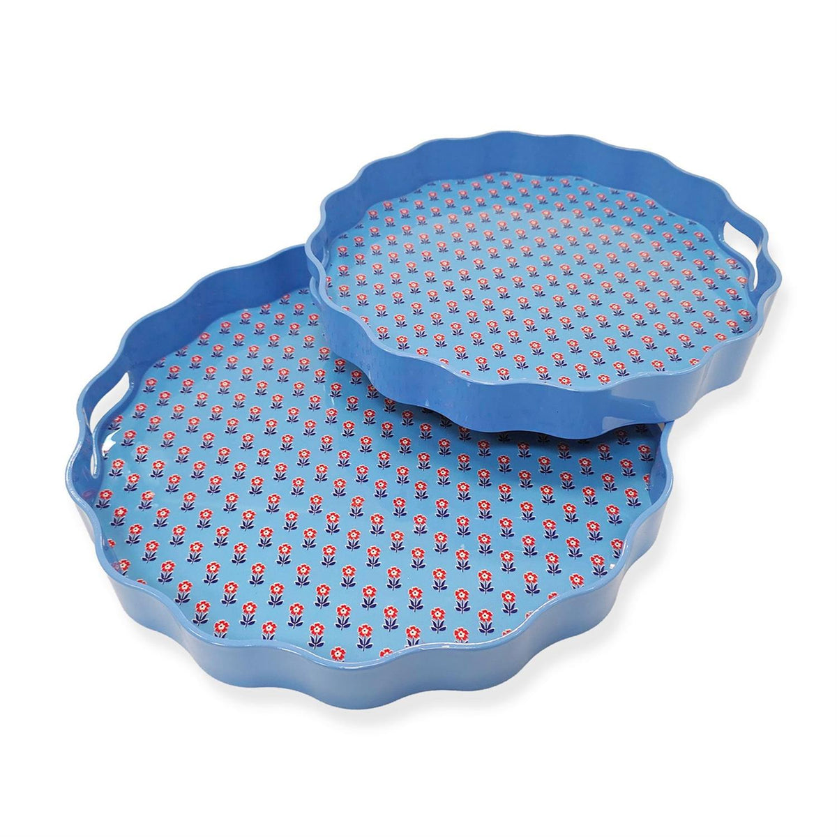 Red, White and Bloom Scalloped Lacquered Tray - 2 sizes - The Preppy Bunny