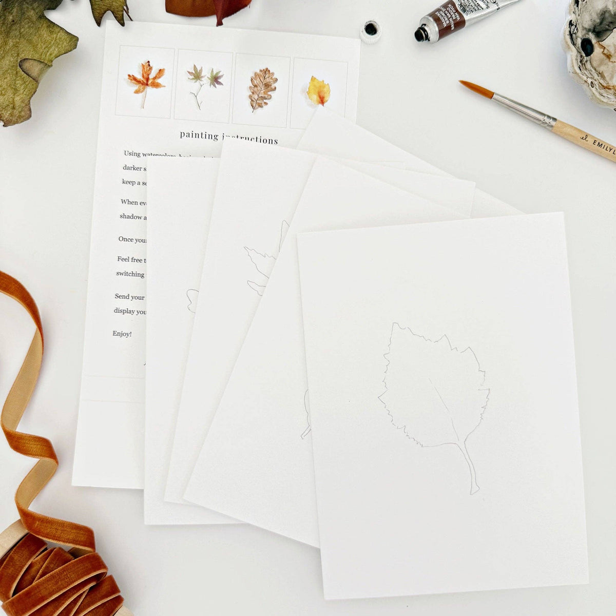 Fall Leaves Paintable Notecards - The Preppy Bunny