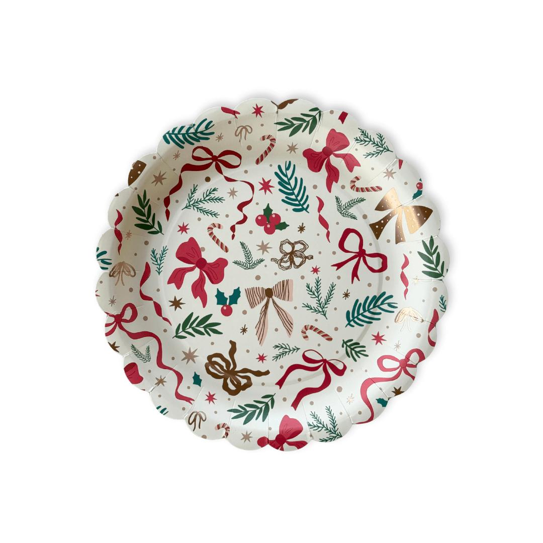 Ribbons & Cheer Bow Christmas Paper Plates (12pcs) - The Preppy Bunny