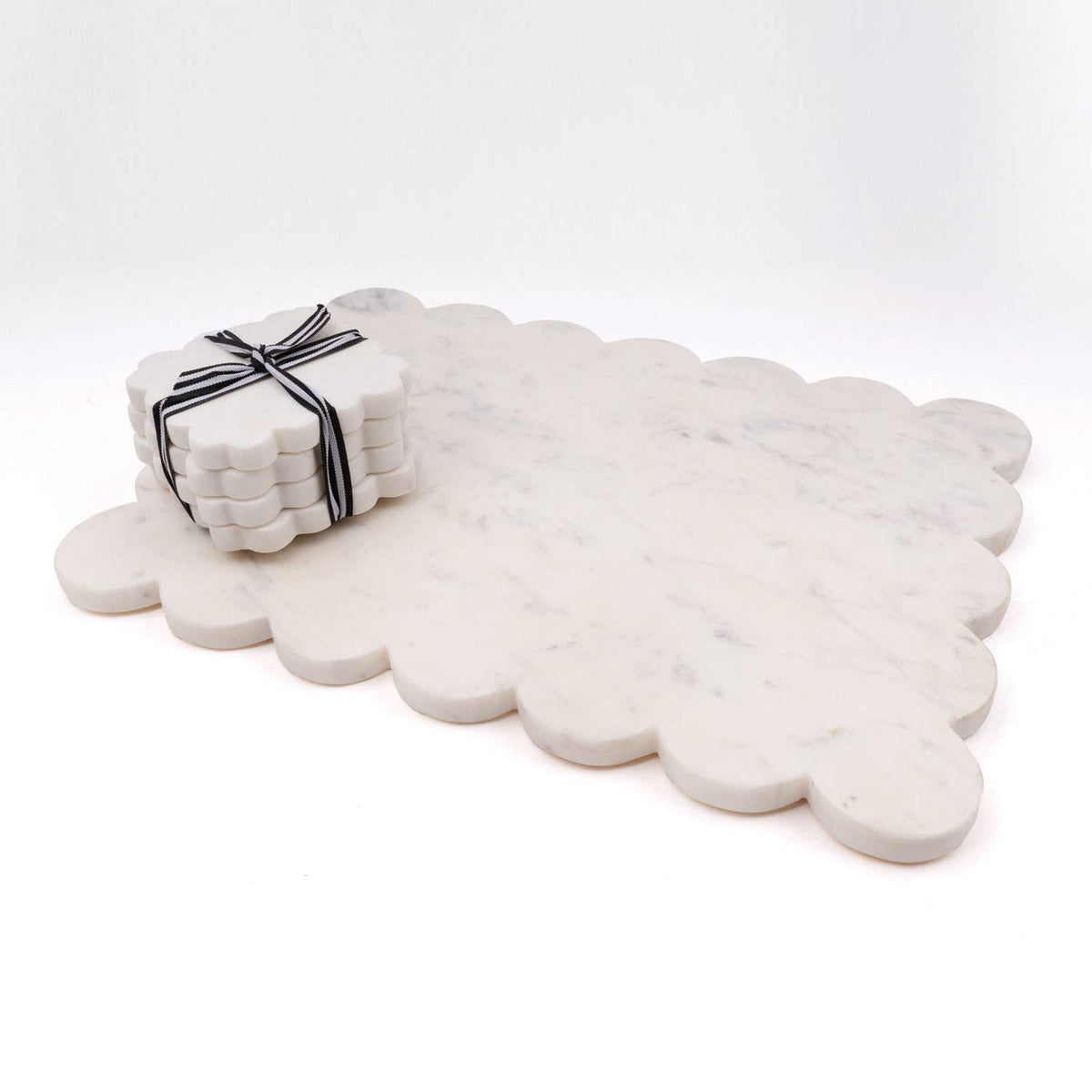 White Marble Scalloped Coaster Set - The Preppy Bunny