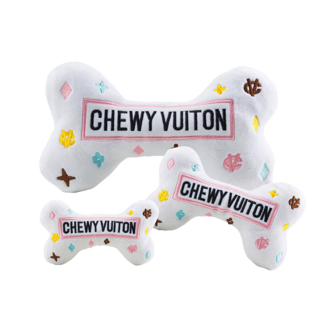 White Chewy Vuiton Bone with Squeaker - 3 sizes - The Preppy Bunny