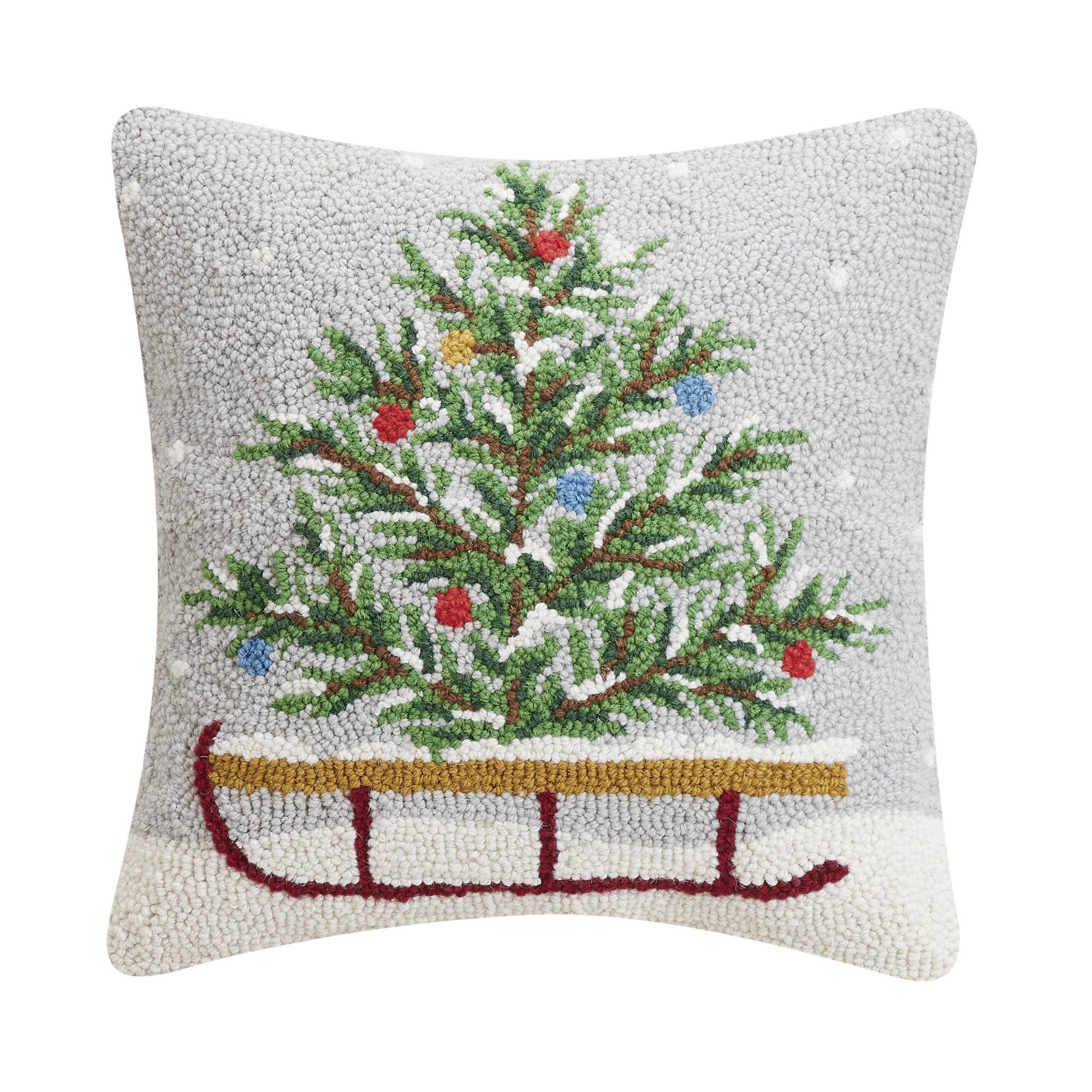 Sled With Xmas Tree Hook Pillow - The Preppy Bunny