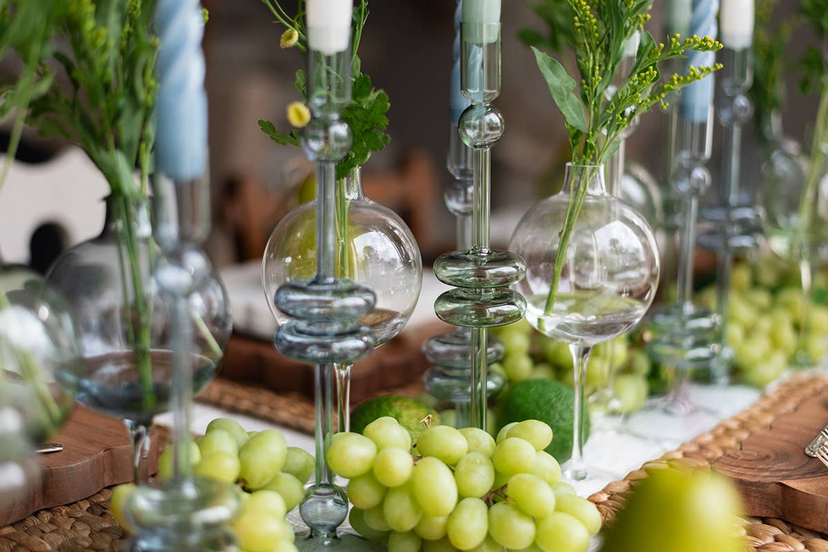 Glass Candlestick in Sage - Large - The Preppy Bunny
