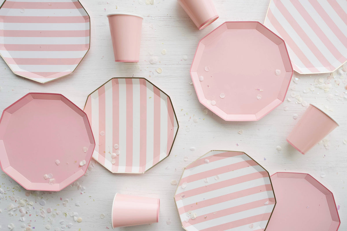 Petal Pink Signature Stripe Large Paper Plates