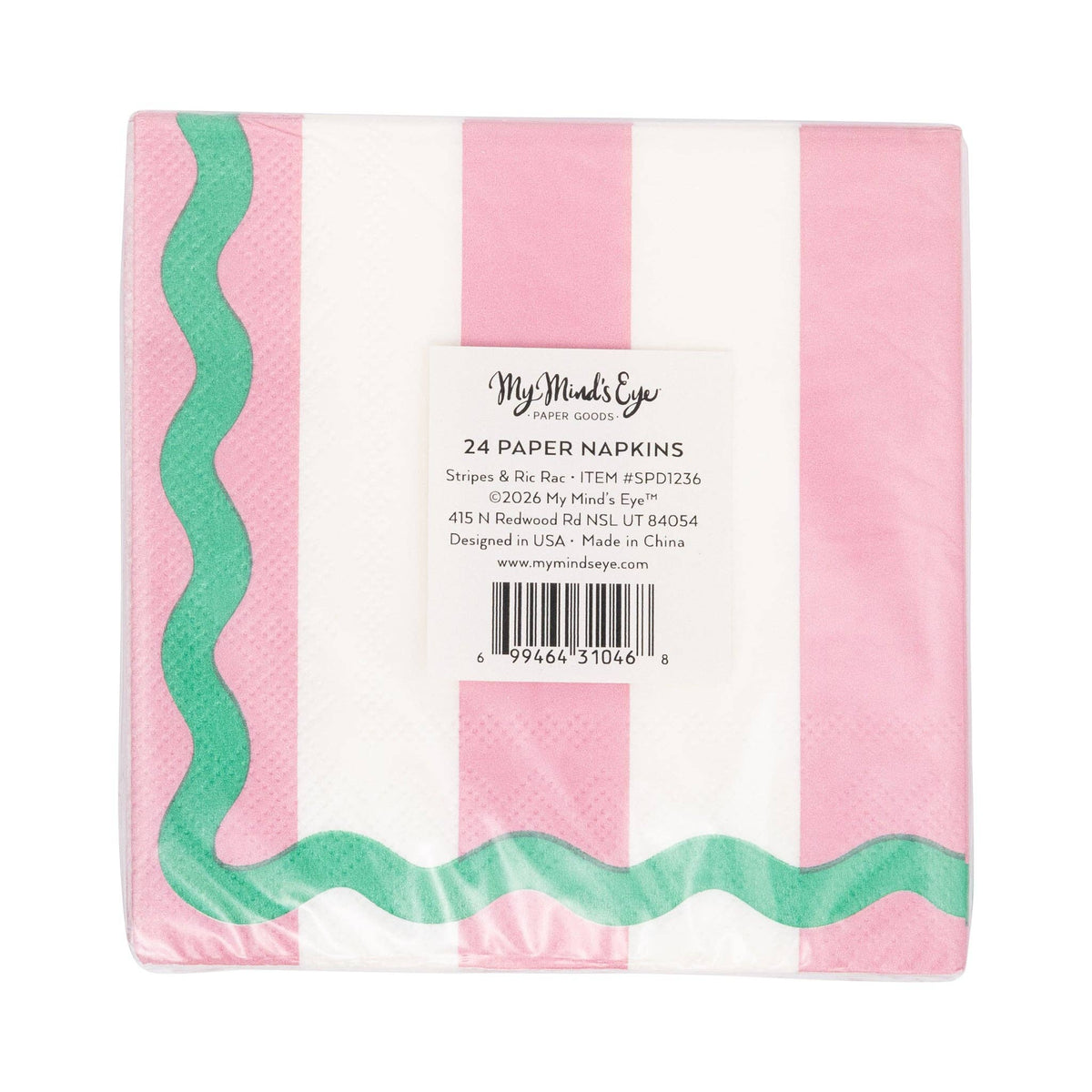 Pink and Green Stripes and Ric Rac Cocktail Napkins - The Preppy Bunny