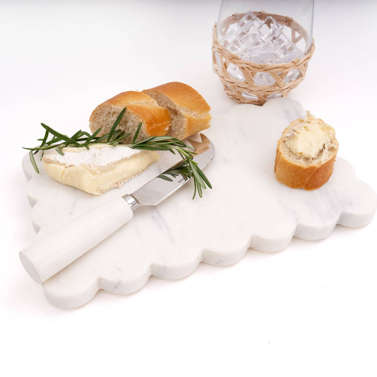 Marble Scalloped Cheese Board &amp; Knife Set