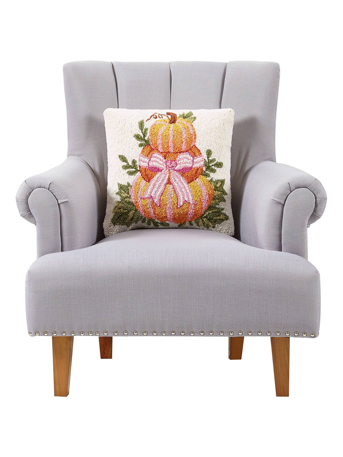 Pumpkin Stack w/Stripe Bow Hook Pillow - The Preppy Bunny