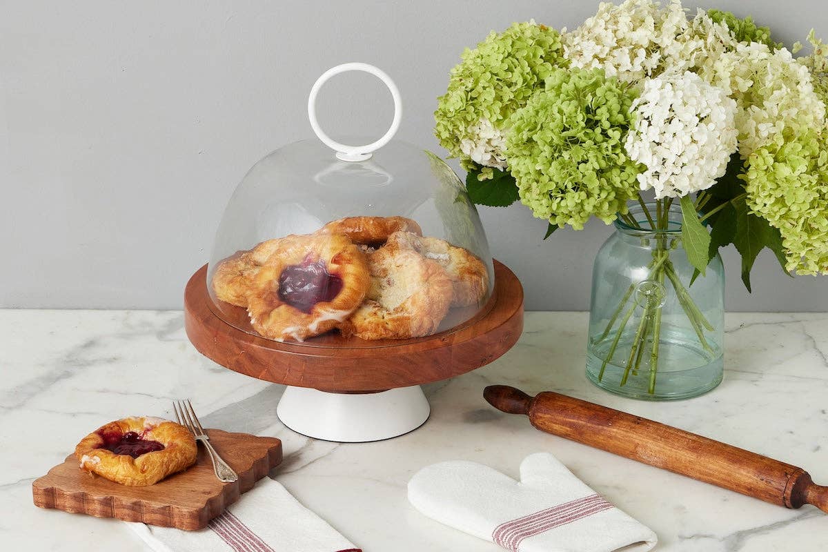 Glass Dome Food Cover with White Ring Handle - Large