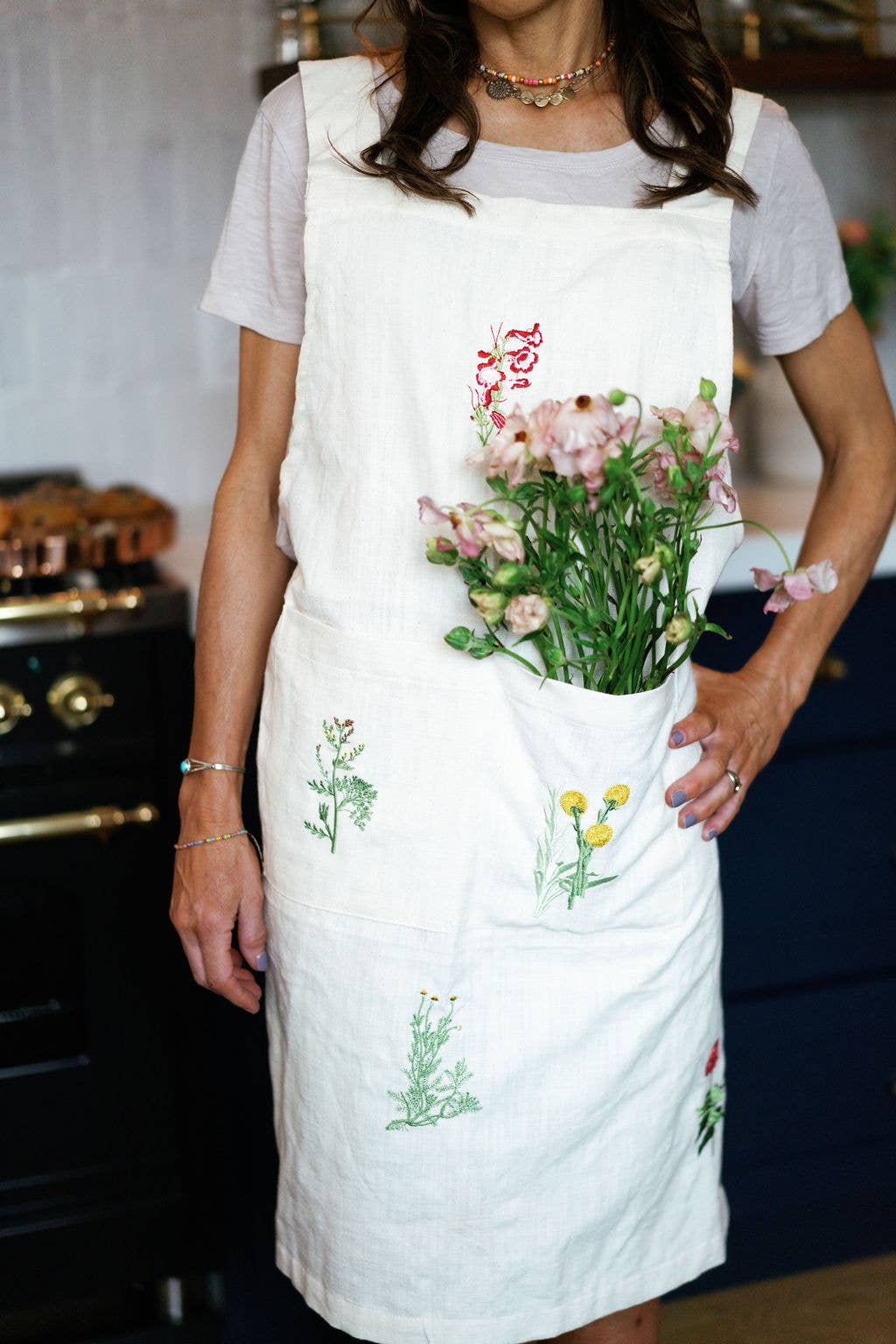 Botanical Embroidered Apron - The Preppy Bunny